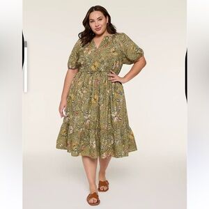 Lane Bryant Olive Floral Midi Dress